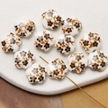 Macro shot of hand-painted floral ceramic flower beads with pre-drilled holes for DIY jewelry - Orange Black (1#)
