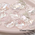 Macro view of 17mm iridescent camellia flower petal charms for DIY jewelry making - With Hole / Shell Style