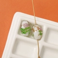 Oval lampwork beads with pink flowers, green leaves and gold foil for DIY jewelry making - 1 Piece (17x12mm) / White