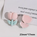 Detalle de dijes de tulipanes rosas flocados con reverso plano para manualidades 23x17mm - Tulipán Rosa Claro