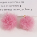 Pink plush pom pom jewelry charms with glitter fibers and golden metal ring connector - Pink