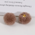Brown faux fur 20mm plush ball charms with gold rings for DIY jewelry making - Light Coffee