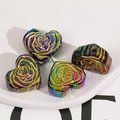 Gradient heart beads with rose relief and iridescent metallic finish for DIY jewelry making - Straight Hole Heart Rose Accessory / Blue and Purple