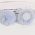 Macro detail of 50mm light blue faux rabbit fur pom pom with fabric base for DIY sewing - Light Blue