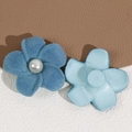 Flocked flower charms with center pearls for DIY jewelry and hair accessories craft - Blue