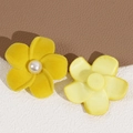 Macro detail of flocked yellow pearl flower charm showing front texture and back base - Yellow