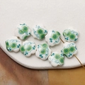 White ceramic flower beads with green hand-painted floral patterns for DIY jewelry - Green (13#)