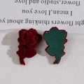 Flocked burgundy rose petal acrylic DIY earring charms with a smooth green back surface - Flocked Rose (J08-2-29)