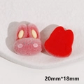 Close-up of pink flocked rabbit DIY resin charms with 20mm by 18mm size details - Flocking Red Bunny Head