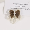Dettaglio fiocco floccato marrone fatto a mano con perle bianche per accessori per capelli DIY - Stile Fiocco Grigio Marrone Scuro (5359983923962) / Grigio