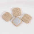 Detailed view of square woven fabric accessory with metal base for DIY jewelry making - Light Coffee