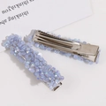 Detail of lavender crystal hair clips with iridescent sequins and silver duckbill clips - Blue