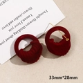 Elegant wine red velvet round earrings with shell texture and golden ear pins - Oval Twist (25#)
