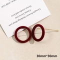 Burgundy velvet flocked round drop earrings with golden studs measuring 30mm x 30mm - Medium Round (27#)