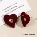 Burgundy velvet hollow heart-shaped stud earrings with gold metal needles 33mm - Irregular Heart (Style 23)