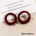 28mm round burgundy flocked velvet hoop earrings with warm golden needle pin - Medium Oval (28#)