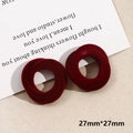 Pair of 27mm burgundy flocked round charms for DIY jewelry making accessories - Spiral Round (26#)