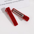 Sparkly red sequin woven duckbill hair clip with silver metal base for women - Red
