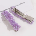 Set of two purple hair clips with colorful iridescent crystals and metal duckbill clips - Purple