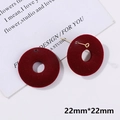 Deep burgundy flocked circular donut earrings with gold metal rings in 22mm size - Red Circular (30# 1pc)