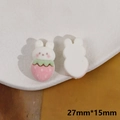 Detailed view of the cute pink strawberry bunny resin flatback with size 27mm by 15mm - Pink Flocked Strawberry Rabbit