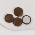 Set of four 17mm brown plaid fabric metal buttons on a white stone tray surface - Brown / 17mm