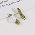 Handmade white satin rose flowers with green ribbon leaves for DIY sewing and crafts - White