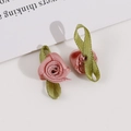 Handmade pink ribbon rose with green leaves for DIY clothing and accessory decoration - Deep Pink
