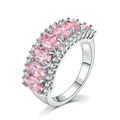 Women's eternity ring with pink oval-cut crystals and silver plating on white background - US 9 / Pink