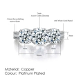 Close-up of three-stone engagement ring with 7mm and 6mm cubic zirconia in white gold - 6 / Round Three-Stone Elegant Style (R497)