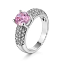 Bague en argent élégante avec poinçon 14K, grand zircon rose et pavé de pierres fines - Ton Or Blanc Pierre Rose