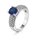 Bague raffinée en or blanc 14K avec une grande pierre bleue et pavé de pierres de zircon - Or Blanc Zirconium Bleu