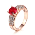 Bague de fiançailles plaquée or rose avec zircon rouge rubis et pavage de diamants - Taille US 7.25 / Or rose pierre rouge