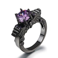 Vintage black gold skull ring featuring round purple zircon and gothic bone design - US 5 / Black Gold Purple Stone