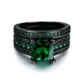 Elegant black gold double layer ring set with large square emerald green zircon stones - US 5 / Black Gold Green Zirconia