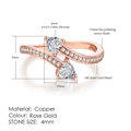 Rose gold adjustable ring with dual 4mm heart-shaped cubic zirconia and fine accents - 6 / Heart Bypass Style (R834)