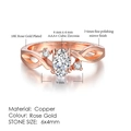 Adjustable 18K rose gold plated ring with oval cubic zirconia in an elegant wave design - 6 / Oval Wave Streamline Style (R785)