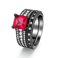 Gothic black gold ring set with square ruby zircon and micro-paved sparkling stones - US 5 / Black Gold Red Zirconia