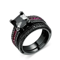 Macro shot of 10KT GP engraving on black gold ring set with red and black stones - US 5 / Black Gold Black Stone and Red Ruby