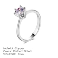 Classic 6mm zircon ring featuring a six-prong setting on platinum plated copper band - 6 / 6mm Solitaire Six-Prong Platinum Style (R013)