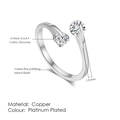 Platinum plated adjustable copper ring with dual 4.0mm AAA cubic zirconia stones - 6 / 4mm Open Wave Streamline Style (R008)