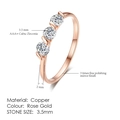 Elegant rose gold copper open ring with three 3.5mm AAA+ cubic zirconia stones - 5.5 / 3.5mm Three-Stone Rose Gold Style (R067)