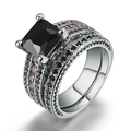 Princess cut black gemstone ring with multi-row pink and black pavé crystals - US 5 / White Gold Black Stone and Red Ruby