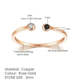 18K rose gold plated open ring featuring white cubic zirconia and black accent stone - 6 / 2mm Black & White Double Stone Open Style (R165)