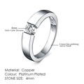 Platinum plated copper open ring with 4mm AAA+ cubic zirconia and 18K GP engraving - 6 / 4mm Solitaire Tension Setting Style (R406)