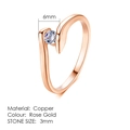 Rose gold bypass ring with round white zircon and elegant 6mm minimalist design - 6 / 6mm Solitaire Bypass Wrap Style (R232)