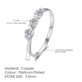 Three-stone platinum plated copper ring with AAA+ cubic zirconia and mirror finish - 8 / Three-Stone Platinum Plated Style (R068)