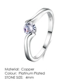 Classic wave-shaped copper ring with platinum plating and a 4mm round cubic zirconia - 6 / 4mm Solitaire Wave Curve Style (R422)