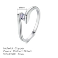 Platinum plated copper wrap ring with 3mm round zircon in a sleek silver finish - 6 / 3mm Solitaire Bypass Design Style (R198)