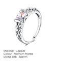 Elegant platinum plated copper ring featuring a 5x8mm rectangular cubic zirconia stone - 9 / 5x8mm Rectangle Hollow Carved Style (R369)